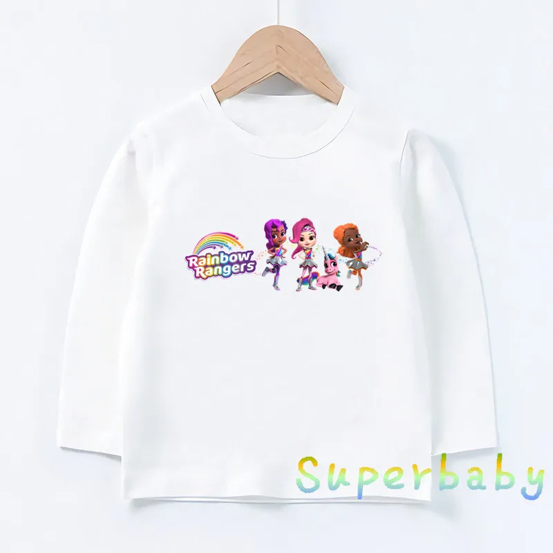 Rainbow Rangers Cartoon Print Kids Funny T-Shirts Cute Girls Clothes Spring Autumn Baby Long Sleeve O-Neck T shirt Children Tops