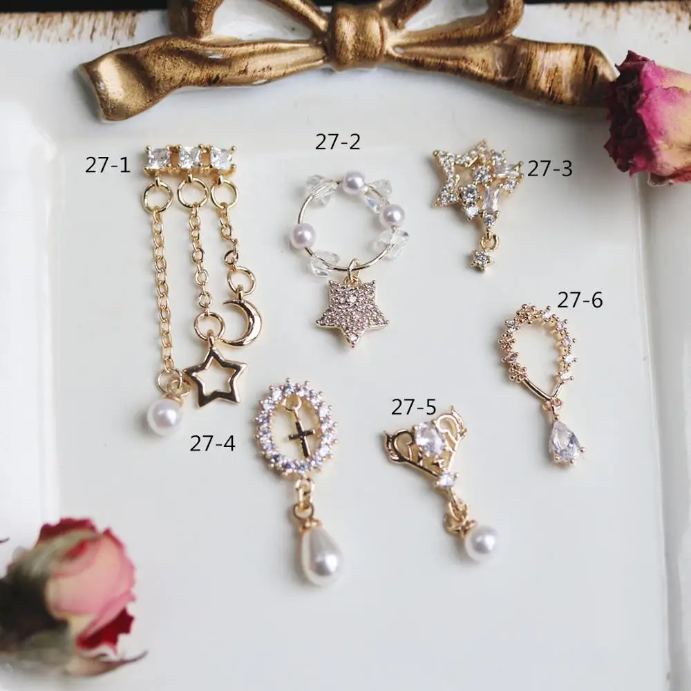 10pcs Gold wreath Pearl pendant Crystal Zircon Nail Art Rhinestone metal manicure nail accessories DIY Nails Decoration charms