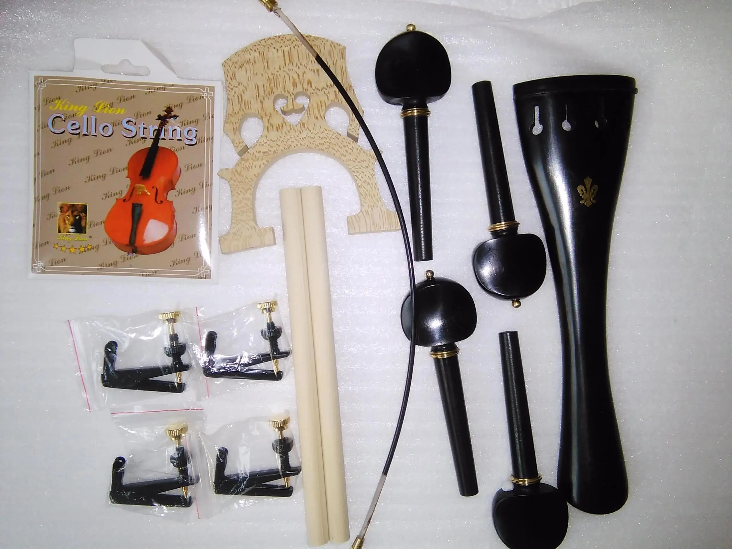 

1 Set Cello Fitting Including String Fine Tuners French Bridge and Sound Post Nylon Gut All 4/4