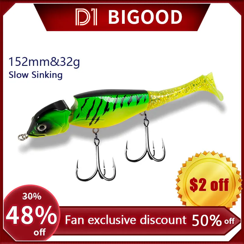 D1 Hybrid Swimbait Slow Sinking Pike Fishing Hard Pencil Lures Wobbler 152mm 32g Paddle Tail Bass Saltwater Tackle 2020 Pesca