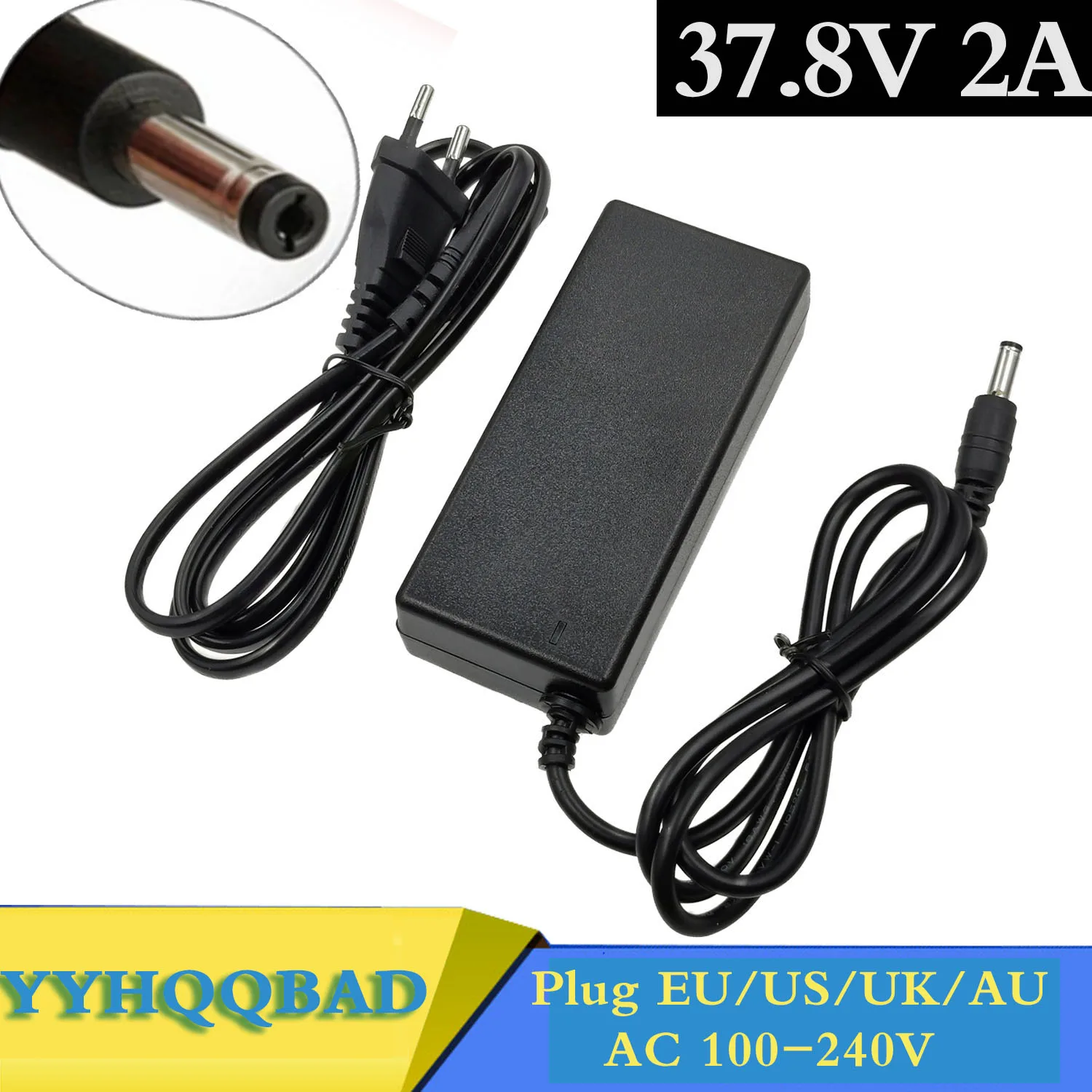 37.8V 2A polymer lithium battery charger 100-240v 5.5MM*2.1MM Portable Charger EU/AU/US/UK Plug