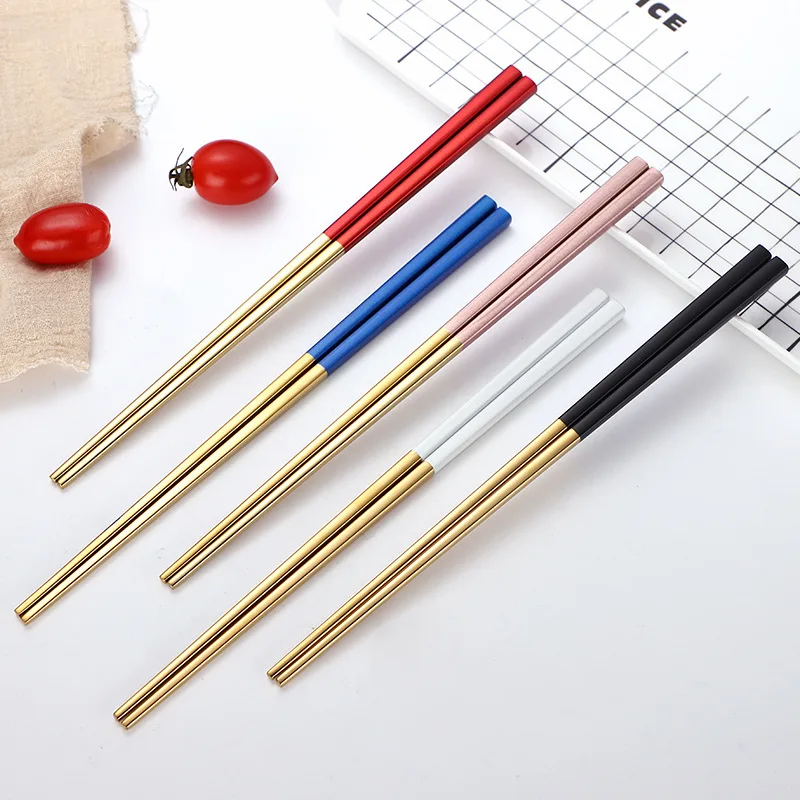 

4 Pairs/Set Sushi Stainless Steel Chopsticks Metal Chop Sticks Tableware Silver Gold Multicolor Reusable Chopstick Kitchen Tools