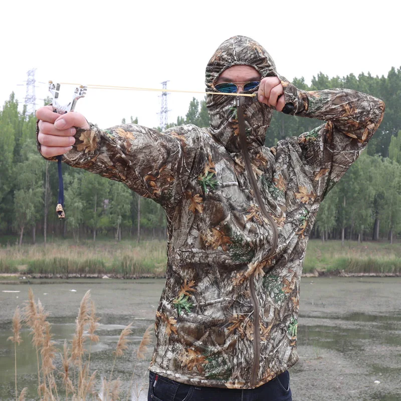 Summer Ultra-Thin Quick-Drying Camouflage T-Shirt Tops Male Anti-mosquito Hooded Long Sleeve T-Shirts for Hunting Fishing Hiking