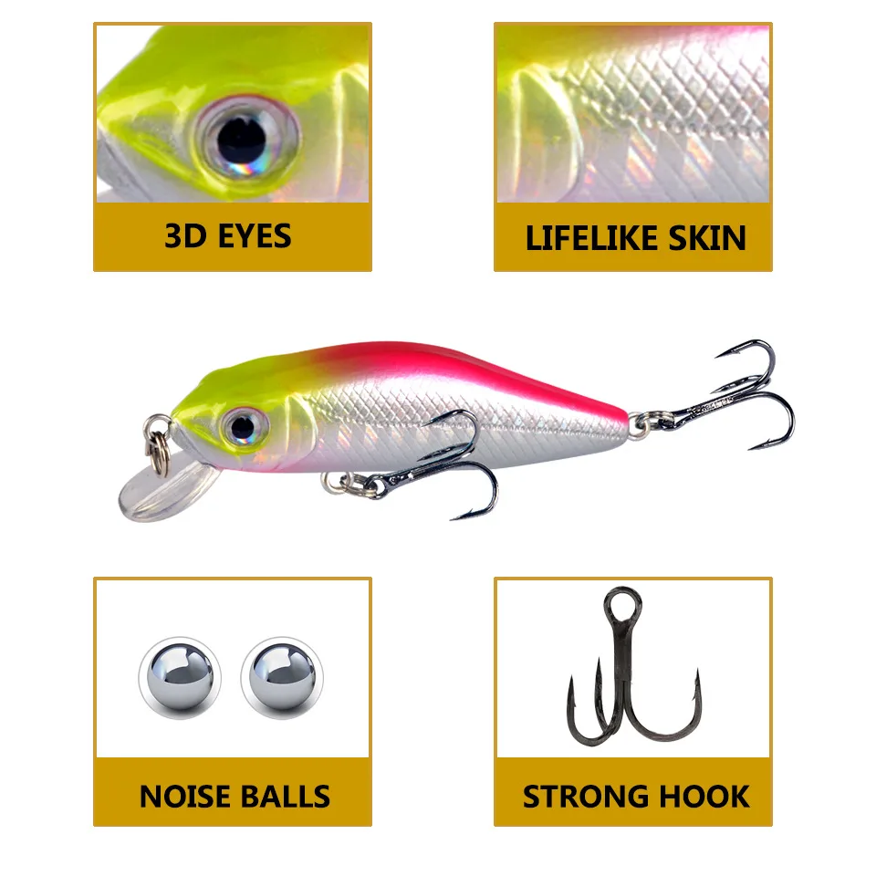 1 sztuk 6cm 4.5g Fishing Lure jakości Minnow Lure 3D oczy plastikowa twarda przynęta Pesca sztuczne Jig Crankbait i woblery przynęta na ryby