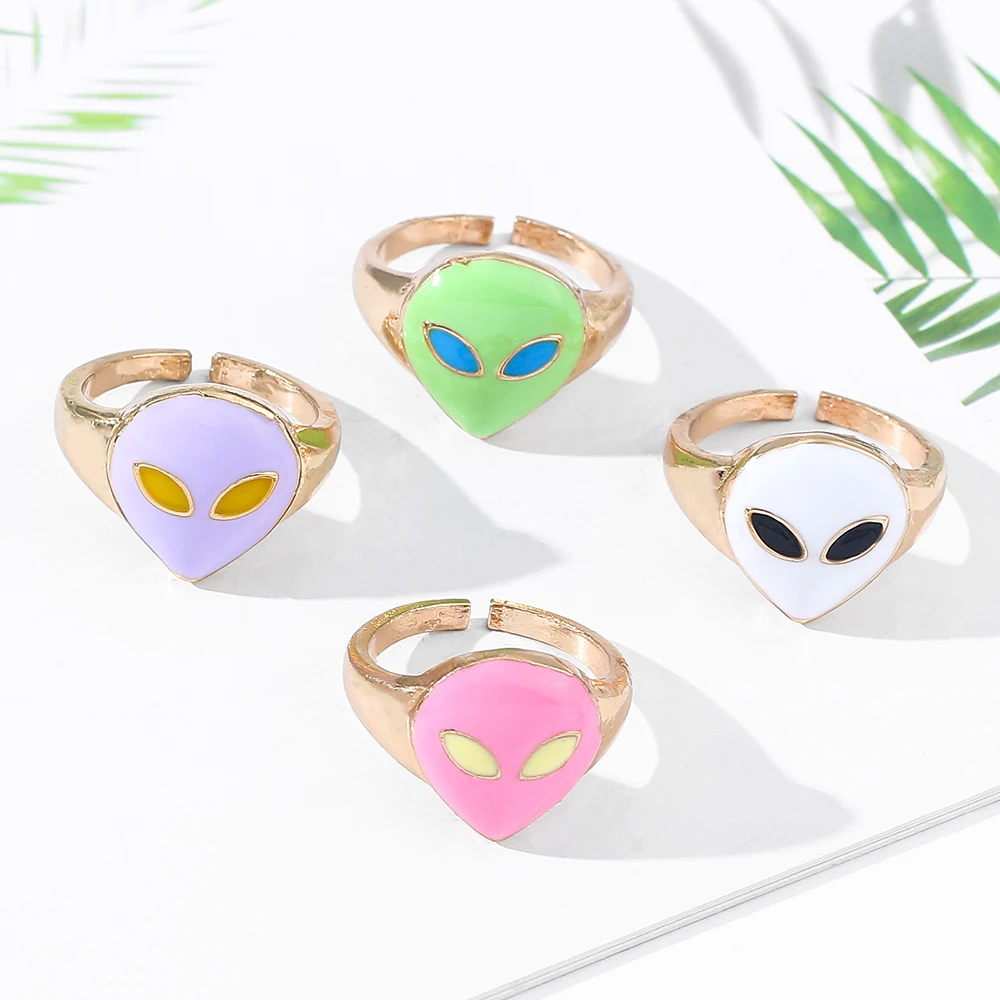 Alien Ring Sweet And Cute Metal Ring Fashion Enamel Alien Adjustable Ladies New Design Jewelry Punk Metal Couple Ring