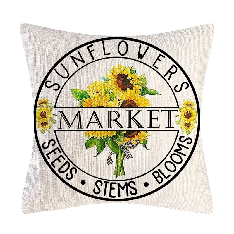 Sunflower Truck Plaid Printed Pillow Cover 18x18 Inch Spring Summer Home Decor Cushion Cover Square Linen Pillowcase for Couch