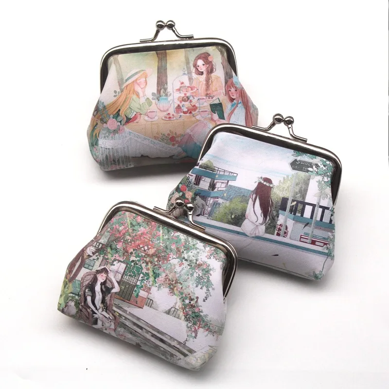 New Fashion Novelty Women Printing girl hasp Zero Wallet Lady change coin Purse Female Clutch mini money Bag PU Leather Carteira