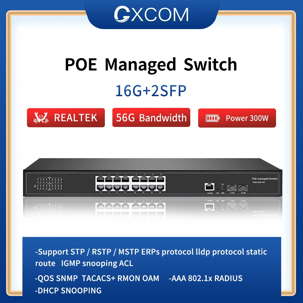 16 Ports gigabit Ports Managed POE Switch With 2 Gigabit SFP Slots 16  poe managed switch IGMP VLAN