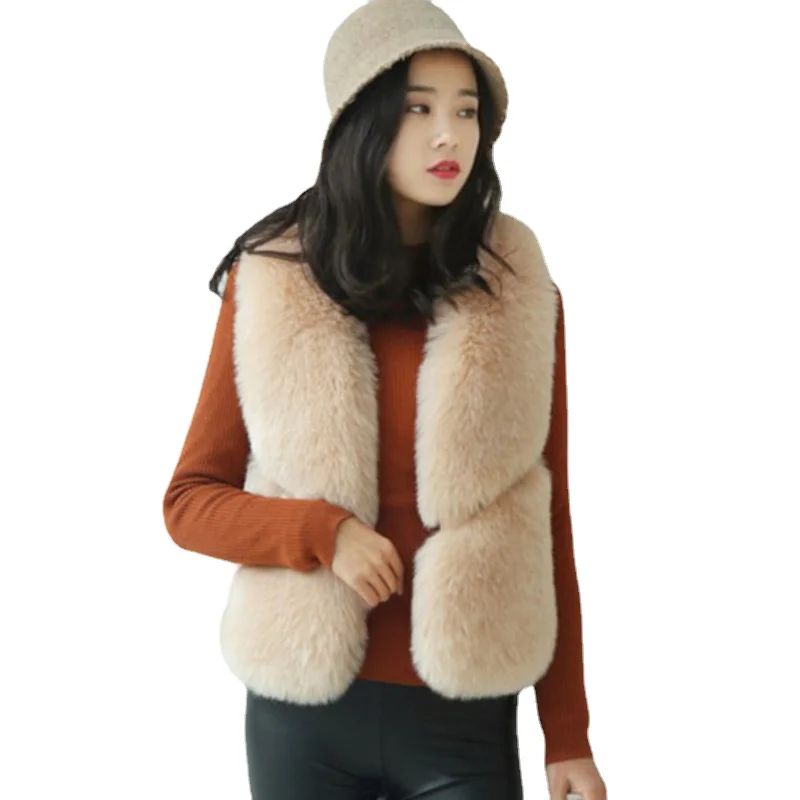 Autumn Winter Women Warm Fur Coat Sleeveless Fur Fashion Fake Fox Fur Short Winter Luxury Elegant Short Fur Vest Slim Waistcoat