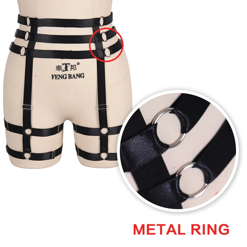 Đỏ Punk Goth Vớ Sọc Lồng Ban Nhạc Thiết Kế Quai Đùi Gợi Cảm Điều Chỉnh Suspender Thun Dây An Toàn Toàn Thân Quần Lót Ren Eo