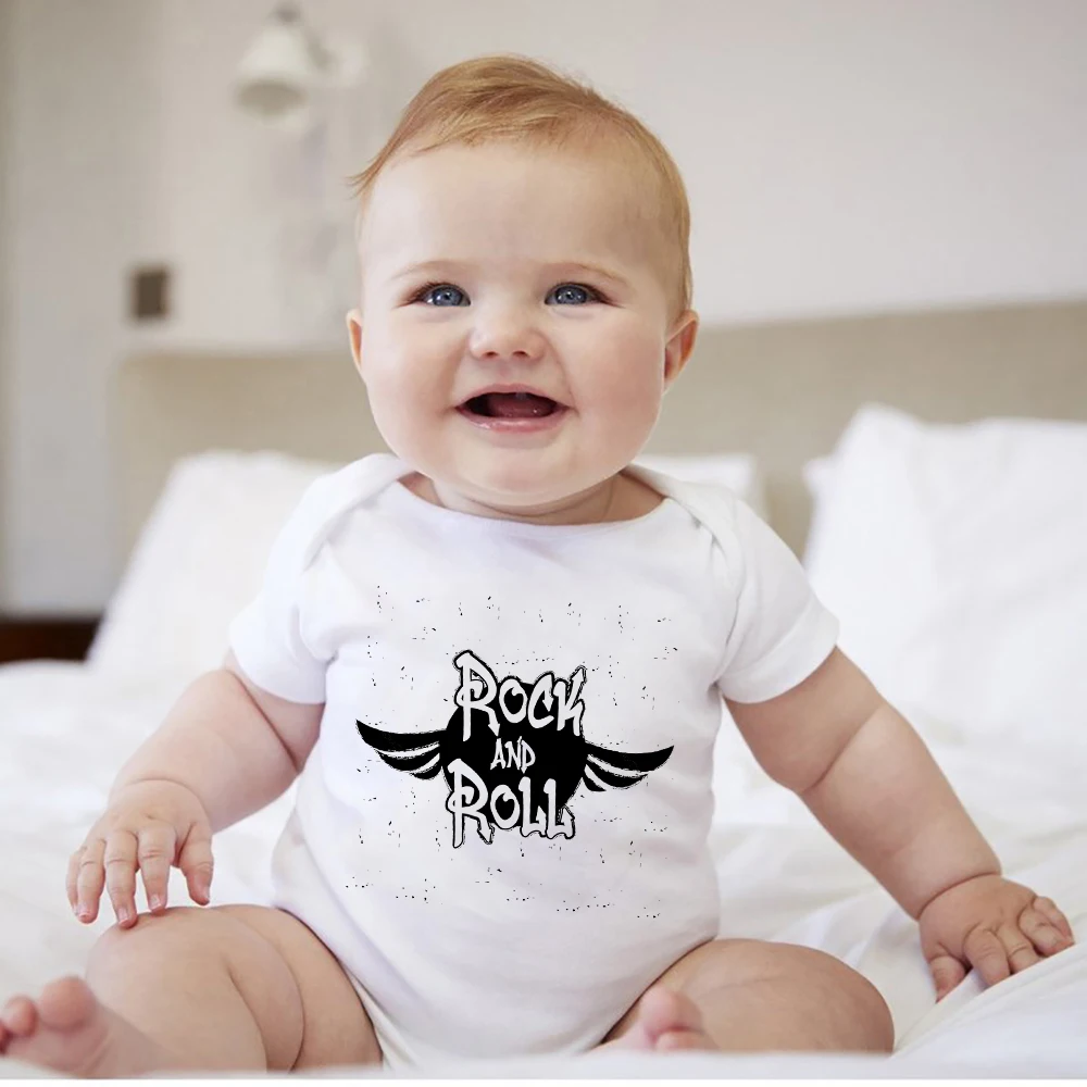 Metal Rock Music Festival Baby Clothes Y2k Fashion Harajuku Unisex Romper Soft White Baby Rock Bodysuit 0-24M Baby Body Boy