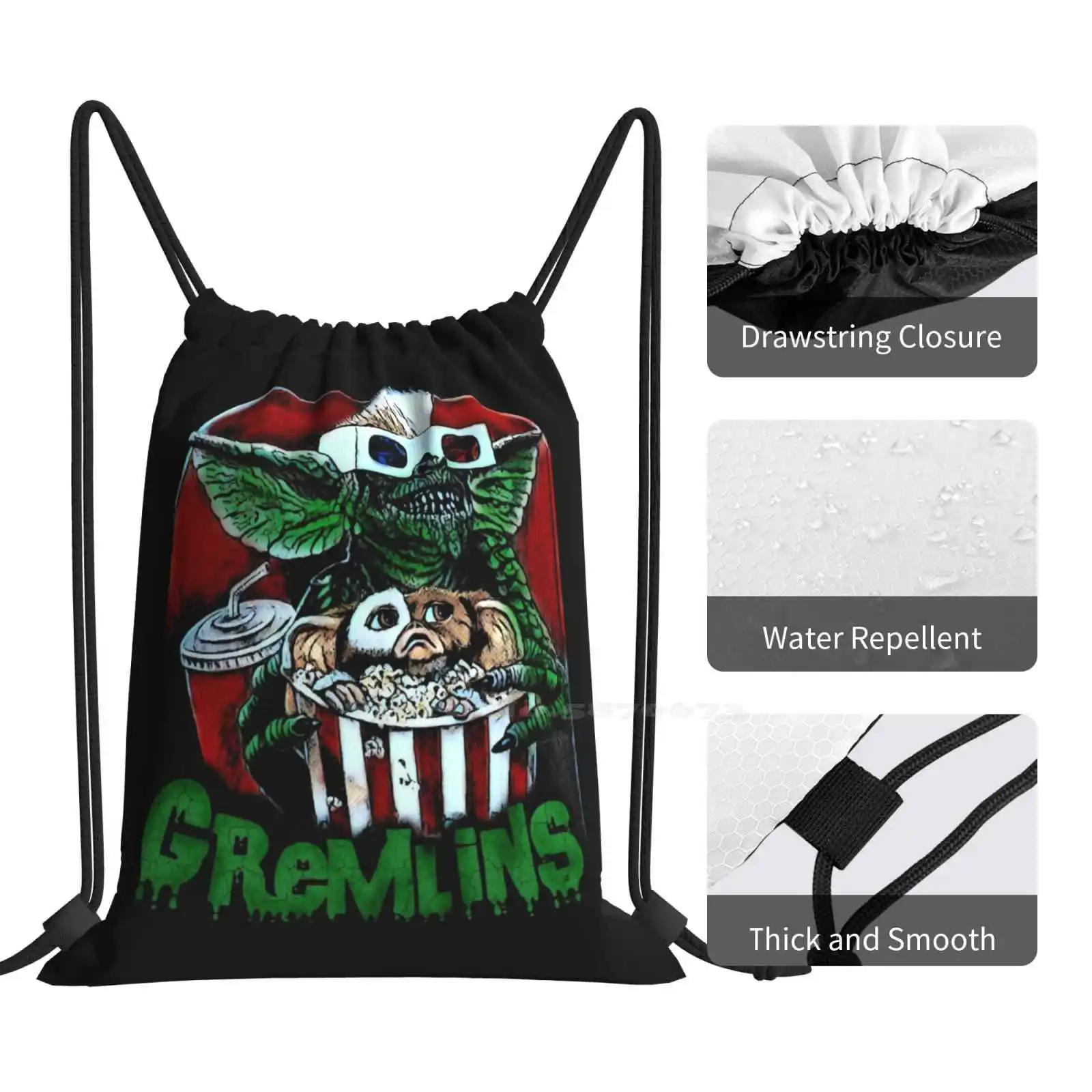 Gremlins School Drawstring Bag Big Capacity Strap Pack Gym Gremlins Gizmo Mogwai 80S Movie Cult Movie Classic Limited Horror