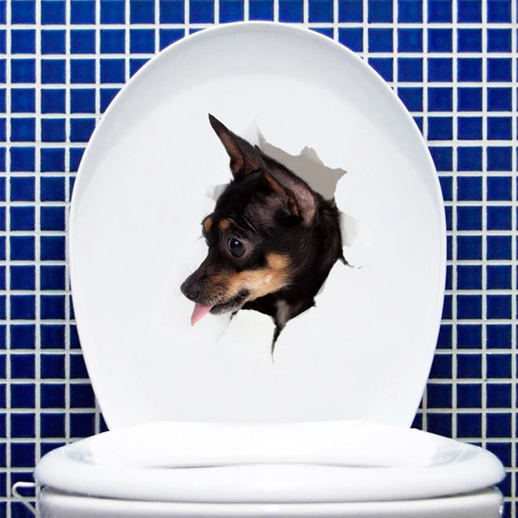 Niedlicher Welpen- und Kätzchen-Wandaufkleber, Badezimmer, Toilette, Schrank, Dekoration, Aufkleber, Raumhintergrund, Tapete, Katzen und Hunde, Heimwandbild – Detail 5