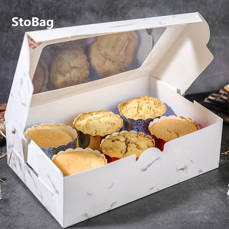 

StoBag-Cupcake Box with Window Bread Cake Boxes Patisserie Packaging Wedding Birthday Party Cookies Baby Shower DIY 10Pcs