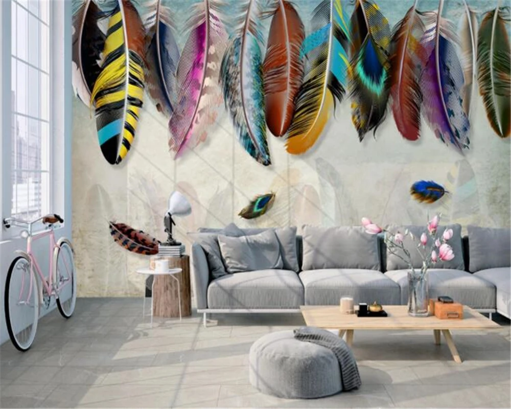 

Custom wallpaper American minimalist fashion colorful hand-painted feather texture living room bedroom 3d wallpaper