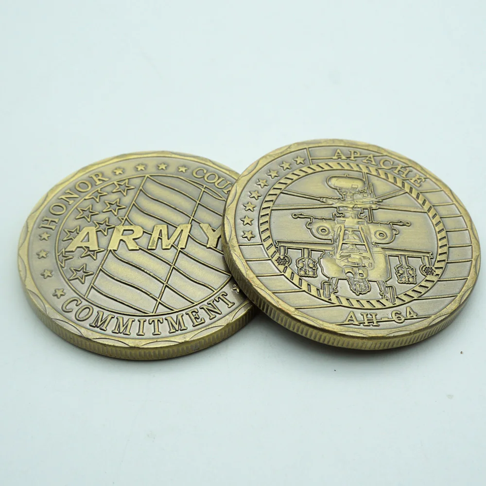 US Army Aviation Main Fighter AH-64 APACHE Military Brass Copper Plated Decorative Crafts Coin Collectibles