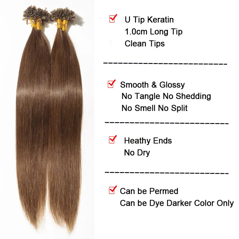 SEGO 1g/s Straight U Tip Hair Extension Pre Bonded Keratin Real Human Hair Nail Tip Extensions 50 Strands 50g