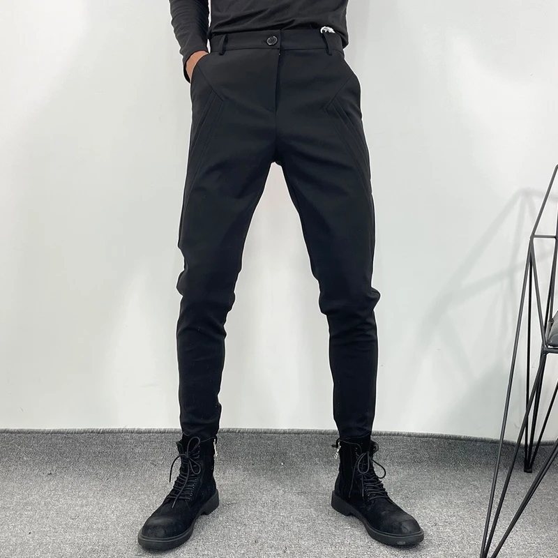 Trendy Men's Autumn And Winter Simple Slim Fit And Slim Work Dress Leggings New Fashion Elastic Large Casual Tapered Pants