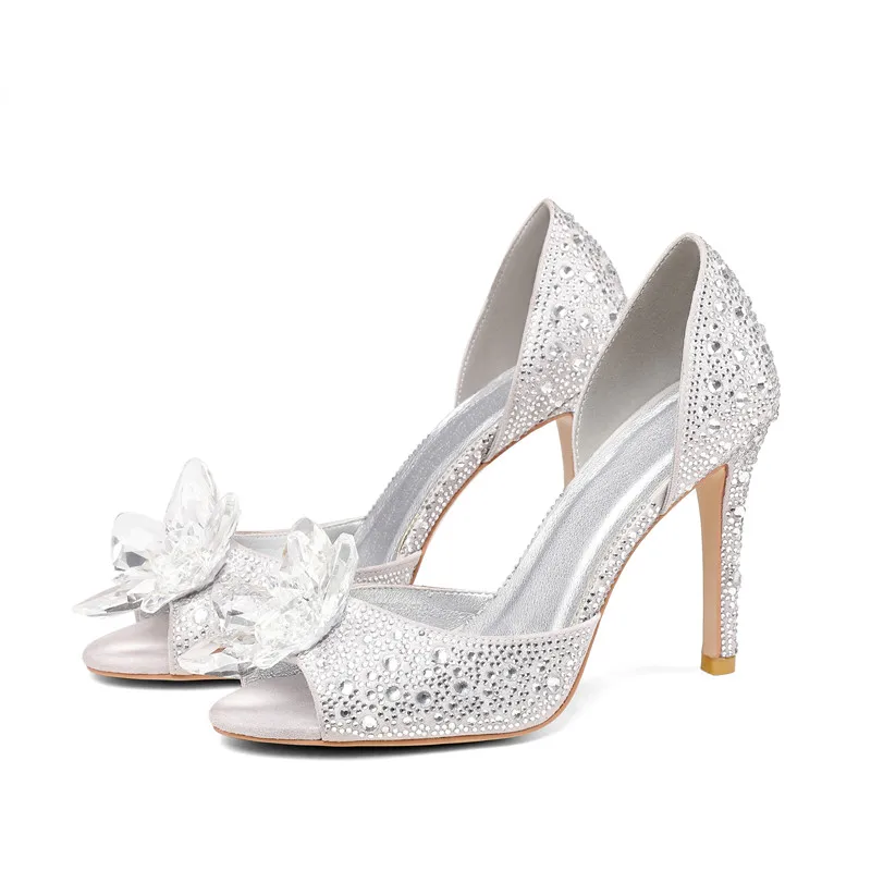 

European and American Style New Wedding Bridal Shoes Dress Summer Rhinestone Shallow Mouth Thin Root High Heels Crystal Shoes