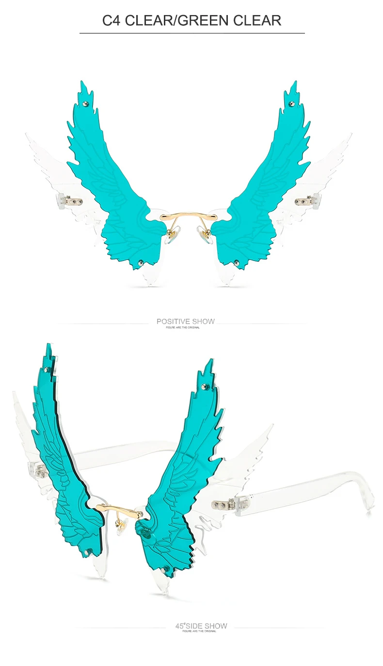OEC-MANAGEMENT CPO Einzigartige Flügel Randlose Sonnenbrille Frauen Mode Großen Rahmen Steampunk Sonnenbrille Weibliche Rahmenlose Bunte Party Gläser Männer – Detail 9
