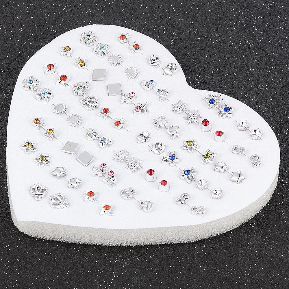 NEW 12~36 Pairs Fashion Women Girls Resin Plastic Crystal Diamante Flower Stud Earrings Set Random Style Gold Color Jewelry