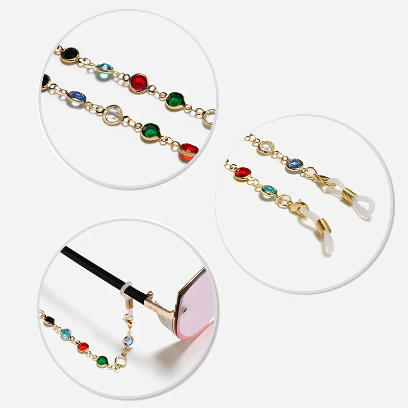 gold or silver electro-plated eyeglass chains reading glass holder sunglass retainer decorated with colorful flat glass beads