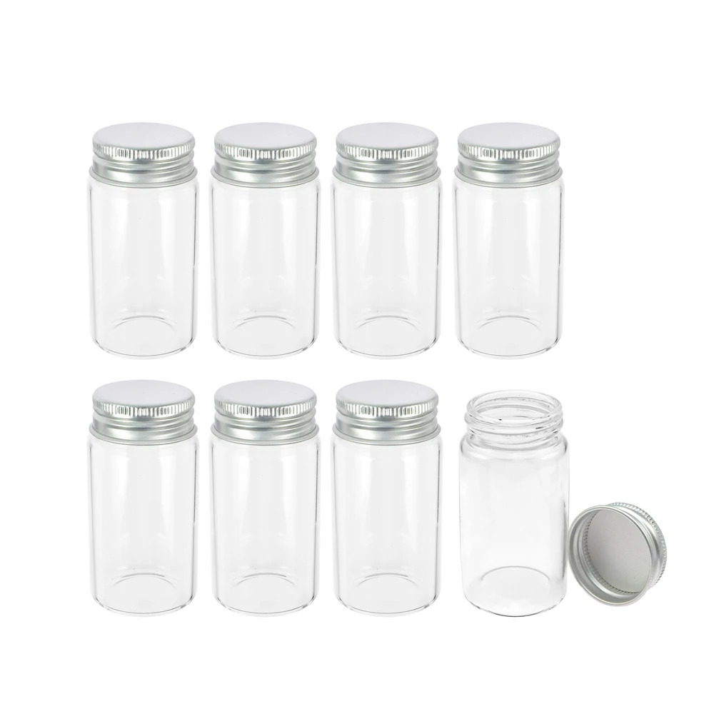 Transparent 50ml Grey Aluminum Cap Small Glass Water Container Strong Sealing Candy Wishing Vial 24Pcs Refillable Sub Bottle