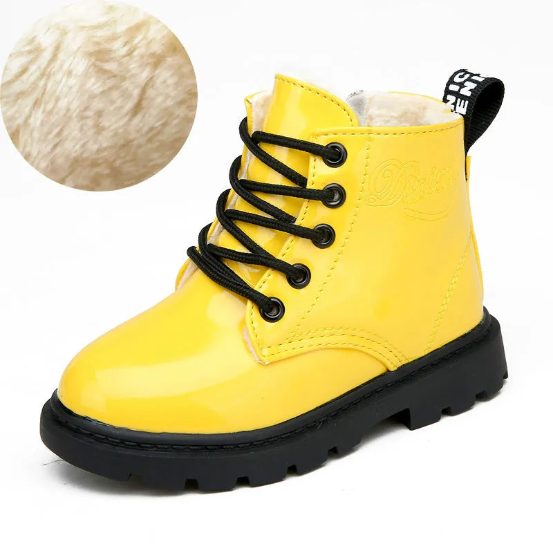 

Lace Up Fashion Children's Leather Boots Autumn and Winter Kids Winter Snow Boots Zipper Children's Cotton Shoes