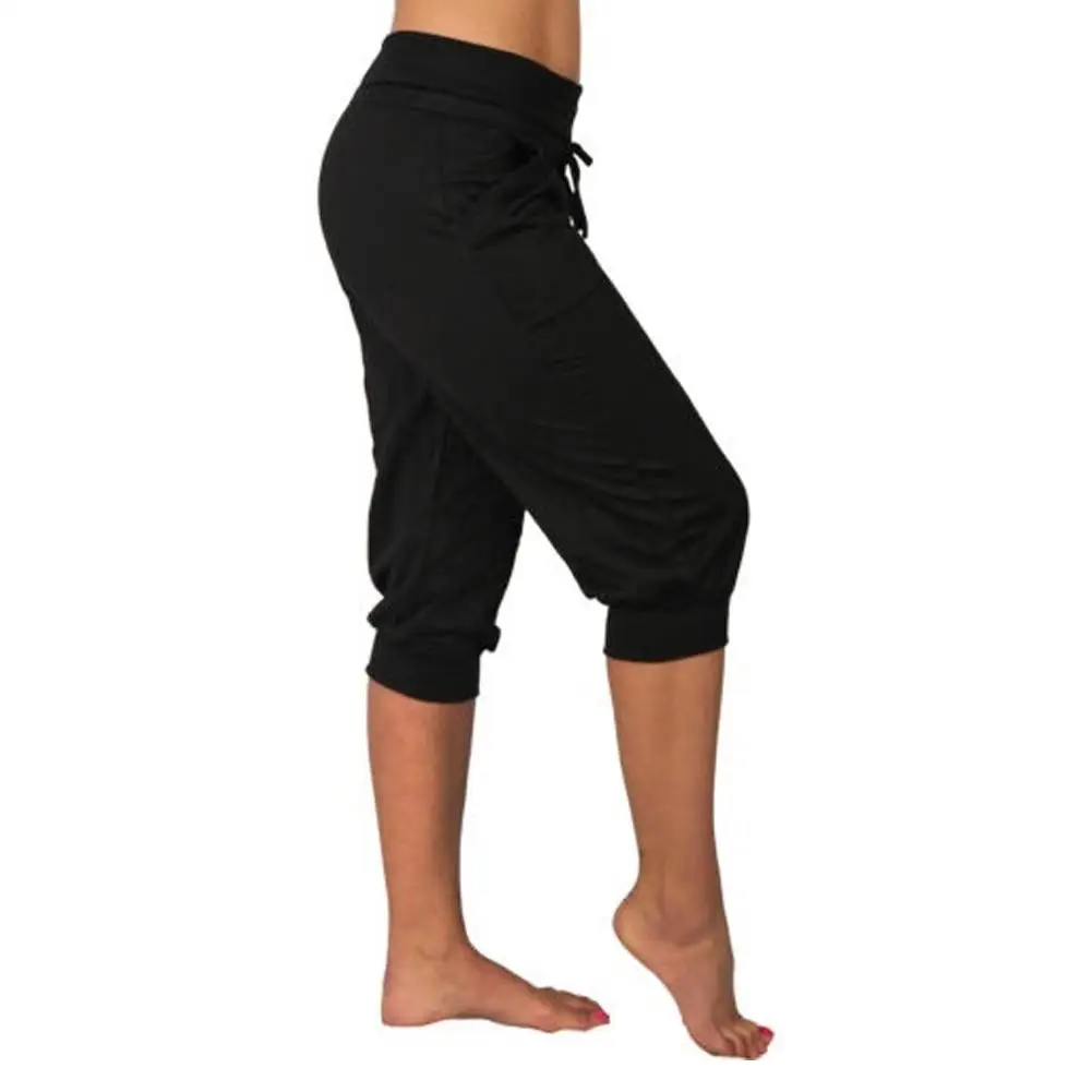 Pantalones cortos deportivos de cintura alta para mujer, pantalón informal de tiro bajo con Bolsillos y cordón, Color sólido