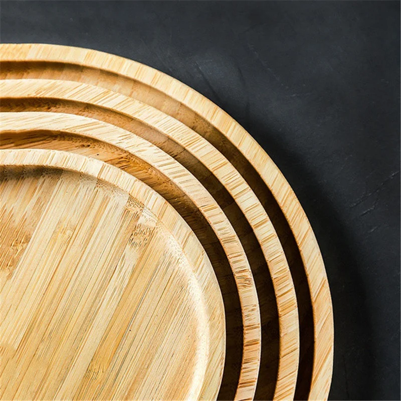 Bamboo Round Serving Storage Tray Pastry Tableware Eco Friendly Wooden Pallet Board Kitchen Tools Tea Tray Home Decoration 2024