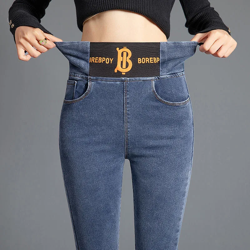 Plus Size 26-34 Skinny Pencil Jeans For Women High Waits Streetwear Legging Denim Pants Casual Letter Print Slim Stretch jeans