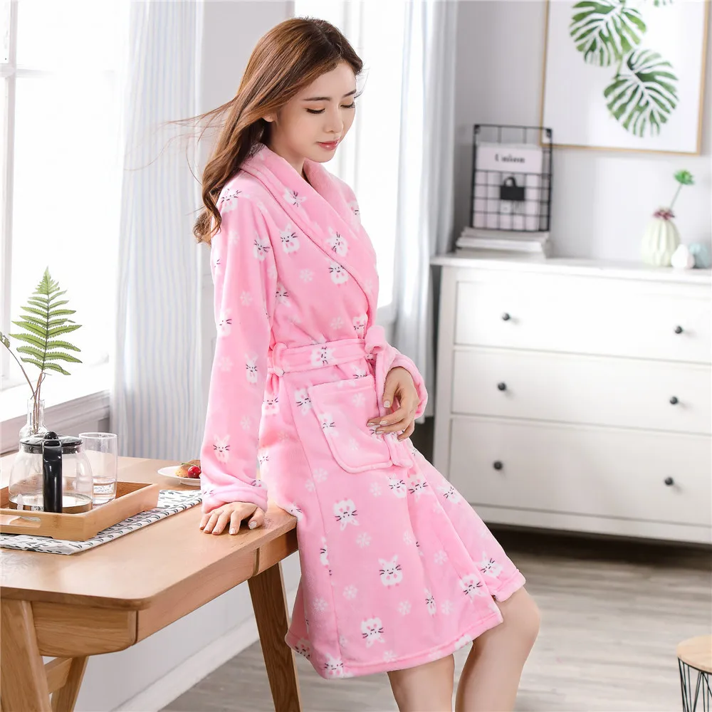 Casual Kimono Robe Bathrobe Gown Long Sleeve Nightwear Home Clothes Coral Fleece Winter Dress Sleepwear Flannel Nightgown 3XL