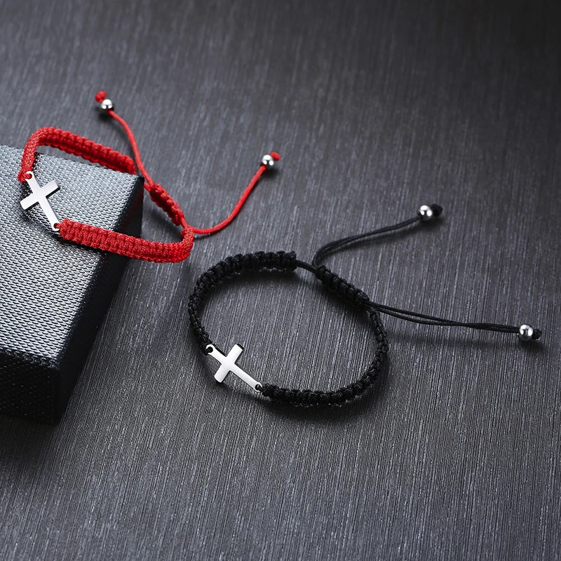 Vnox Handmade Unisex Cross Charm Bracelets for Men Women Braided Lucky Chinese Knot Bracelet Waterproof Adjustable Sport Jewelry