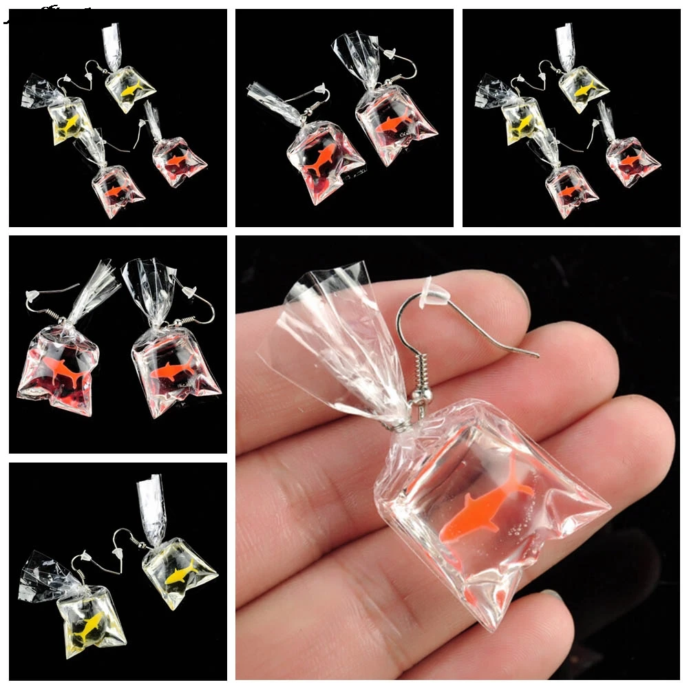 Trendy Lucky Goldfish Fish Bag Dangle Clip Earrings For Women Anti Allergy Graceful Joker Funny Cute Water Pouch Jewelry 2021