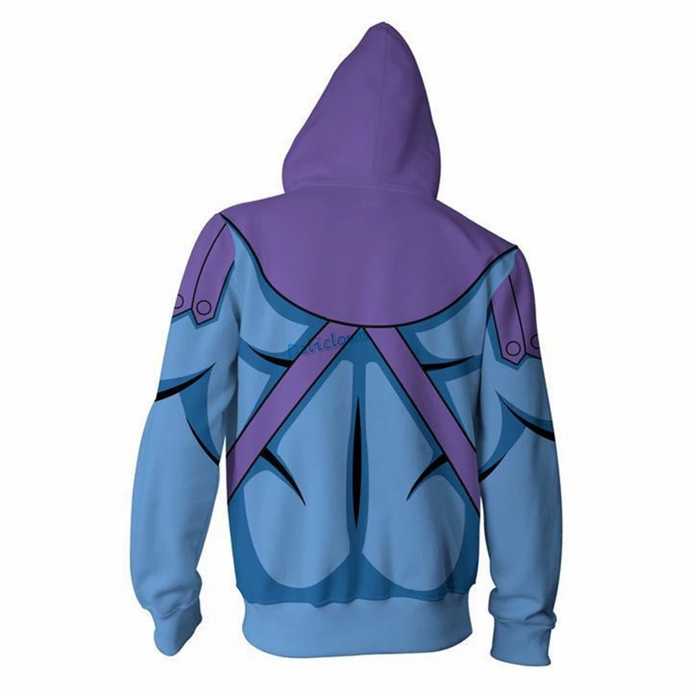 Skeletor-sudadera con capucha con estampado 3D de maestro del universo, chaqueta informal con cremallera, Tops con capucha, disfraz de Cosplay