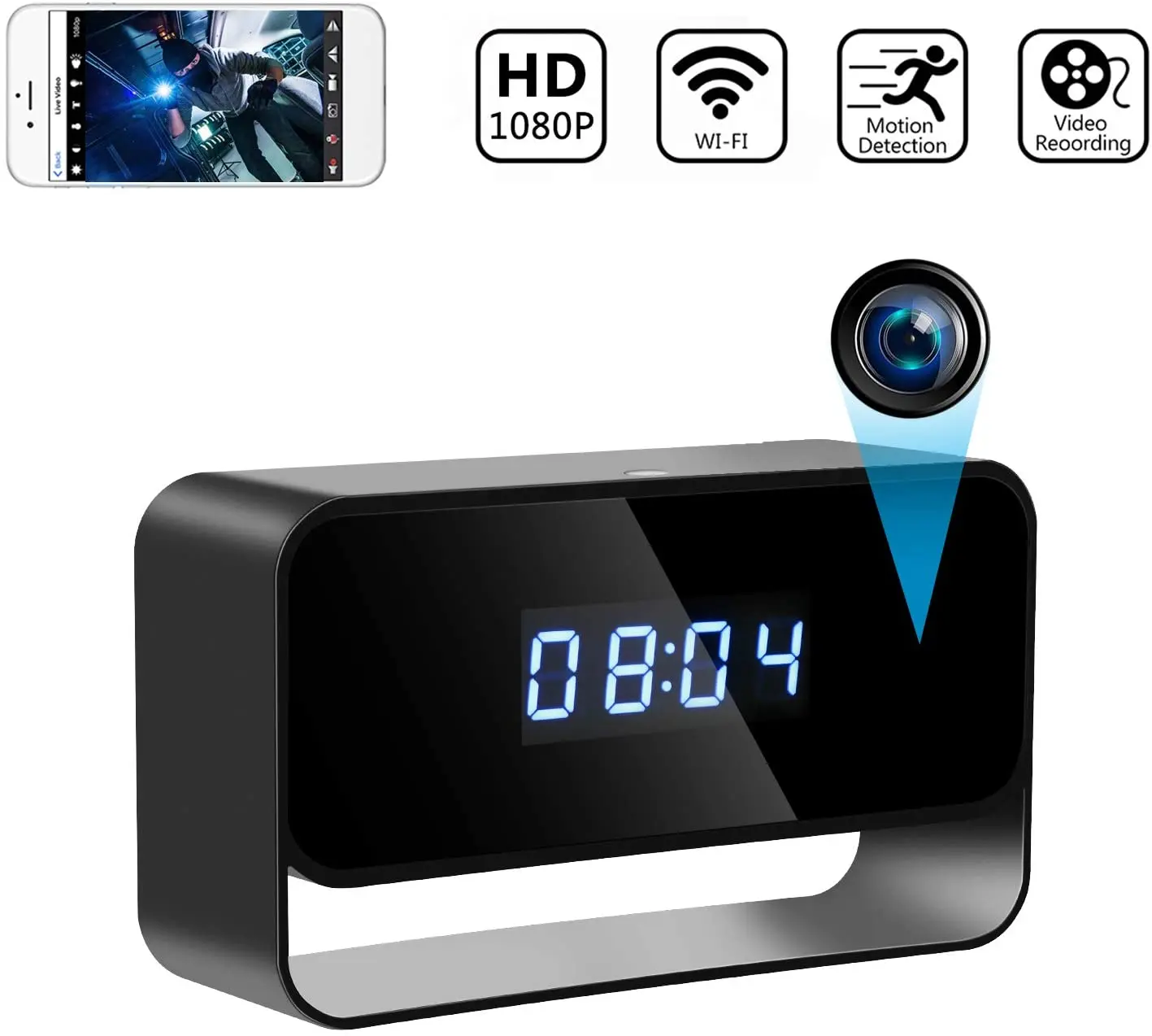 

1080P Mini Camera Clock Wireless Clocks Cameras HD WiFi Covert Surveillance Security Cam Night Vision 12/24 Hour Detection Alert