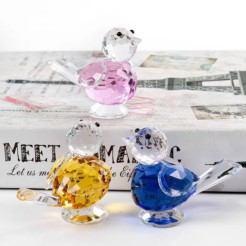 4 Color Crystal Cute Birds Figurines Ornament Glass Animal Paperweight Collection Home Table Decoration Kids Favor Gift