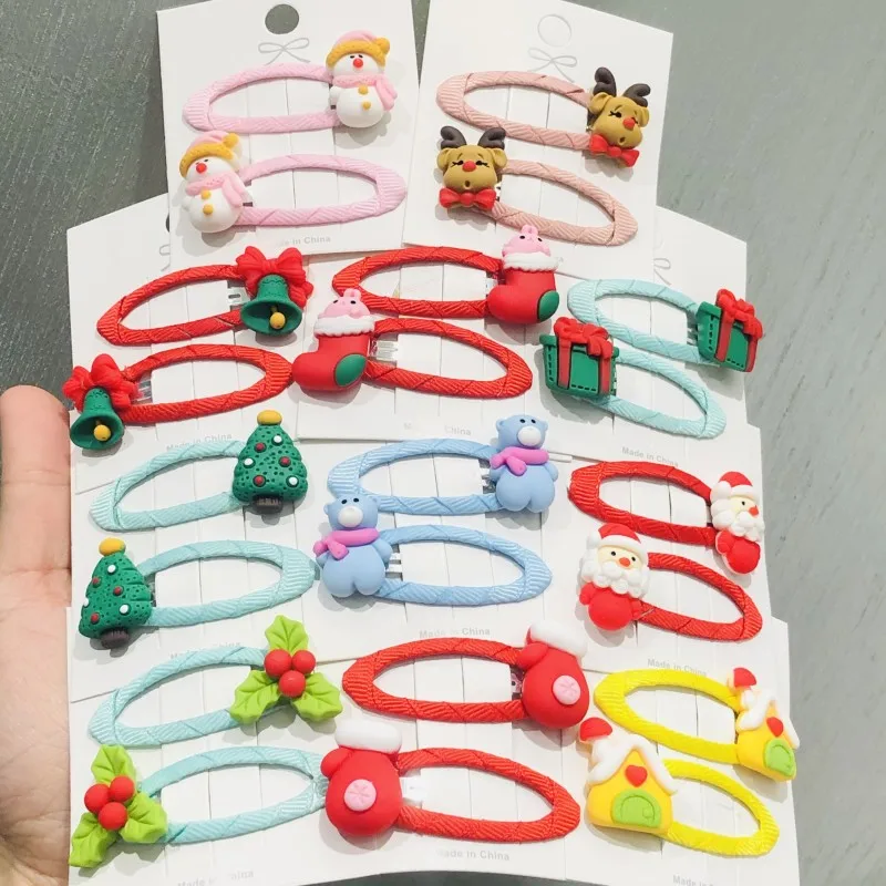 2Pcs/Set Girls Christmas Snowman Elk Hairpins Children Sweet Hair Clip Barrettes Headband Kids Hair Accessories Headwear