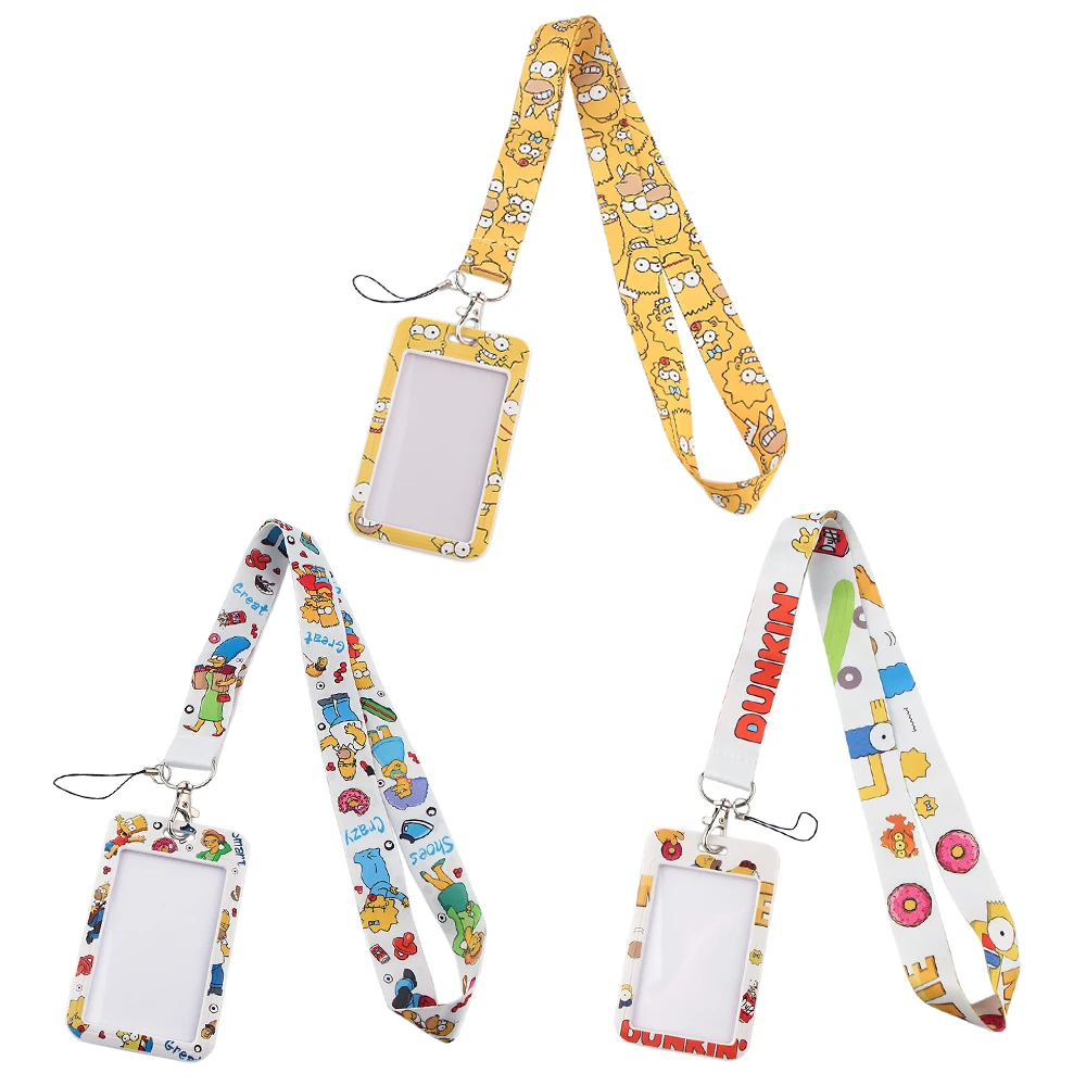 JF0116 Donuts Funny Cartoon Lanyard Credit Card ID Holder Bag Student Women Travel Bank Bus Business Card Cover Badge