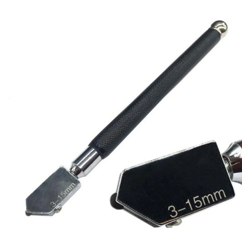 Glas Cutter 3mm-15mm Schwarz Bleistift Öl Feed Hartmetall Spitze Glas Cutter Metall Griff Schneiden Werkzeug für dicke Glas Fliesen Spiegel