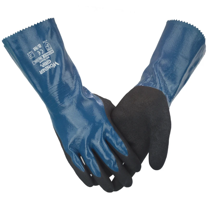 Chemical Resistant Work Glove Long Cuff Safety Mittens 2 Pairs Micro Foam Nitrile Maxi High Flex Waterproof Oil Proof Acid Base