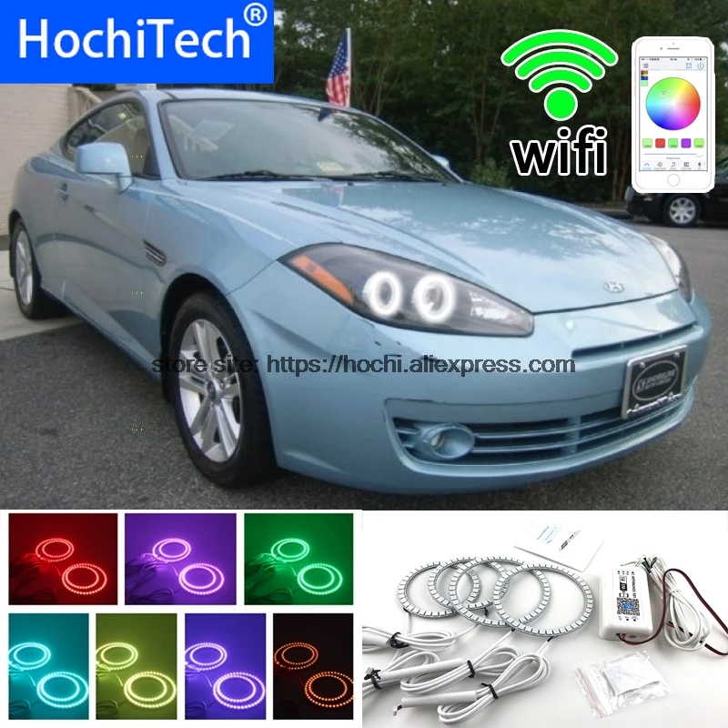 HochiTech Excellent RGB Multi-Color  rings kit car styling for angel eyes wifi remote control for Hyundai Tiburon 2007 2008