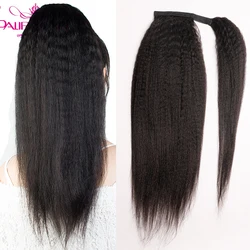 Kinky Rechte Wrap Around Paardenstaart Menselijk Haar Braziliaanse Paardenstaart Remy Haar Clip In Paardenstaart Extensions Voor Vrouwen 120G