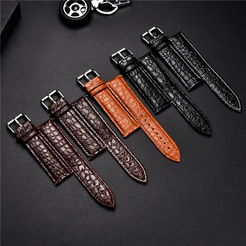 Soft Calfskin Leather Watchband Crocodile Pattern Design Bracelet for Men\'s Watches Straps 16mm 18mm 20mm 22mm 24mm correas