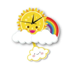 Pendulum Clocks Kids Wall Clock for Children Room Rainbow Cartoon Sun Slient Cloud Watch Study Living Room Decoration Home Decor