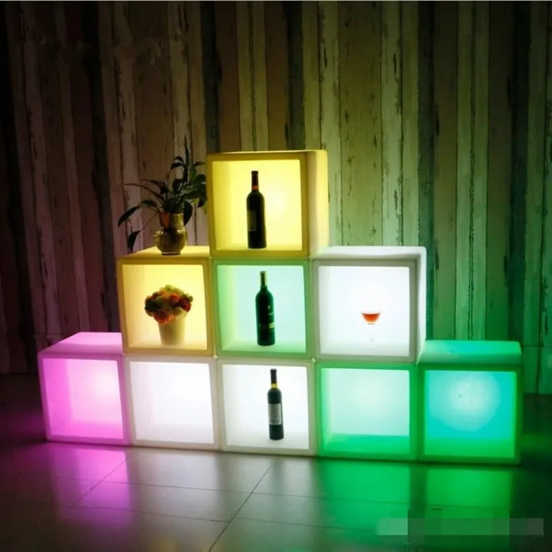 Luminous LED Rechargeable Display Bar Cabinet 40CMx40CMx40CM Colorful Changed Wine Cabinet Bars Disco Party Supplies