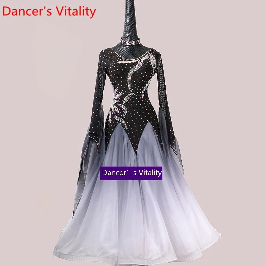 

Luxurious National Standard Dance Competition Costume Big Hemlines Shine Diamond Dress Ballroom Waltz Jazz Dancing Stage Suit