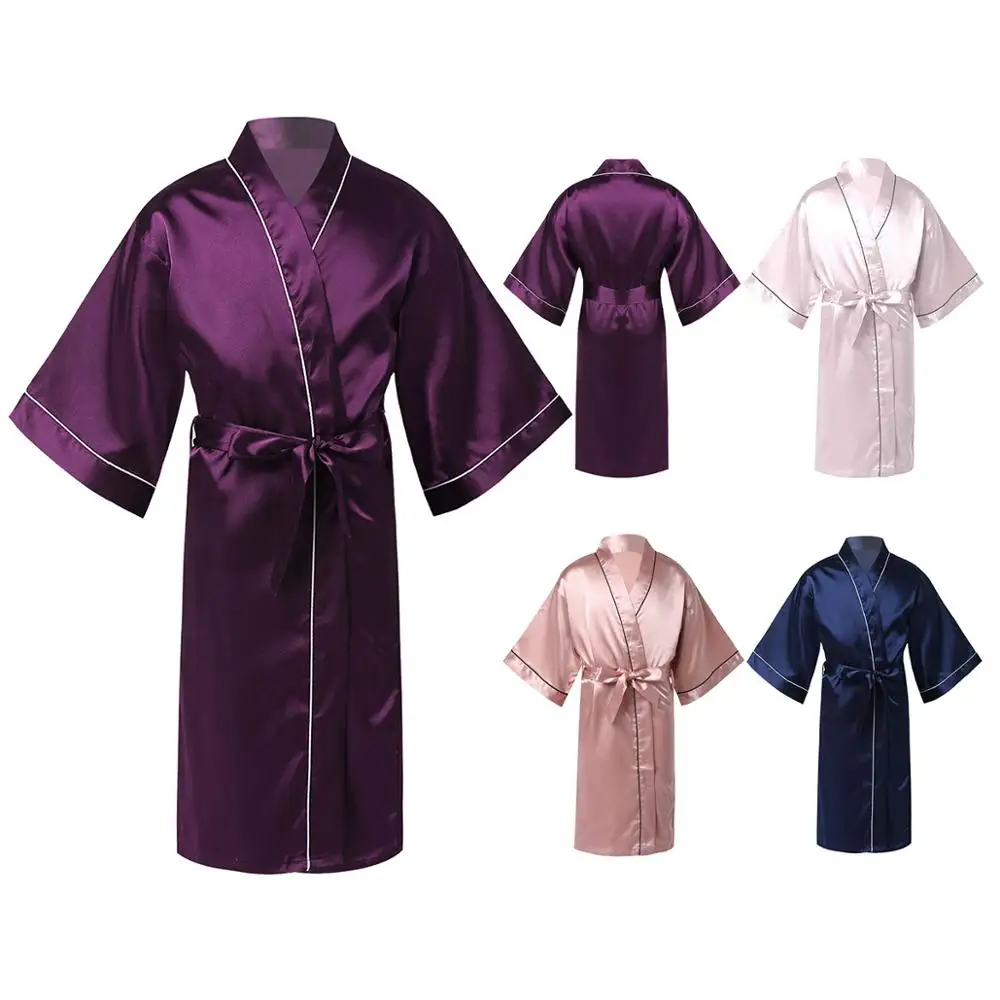 Kids Sleepwear Nightgown Long Sleeve Knee Length Faux Silk Bathrobe Kimono Robe Boys Girls Nightdress Nightwear Children Pajamas