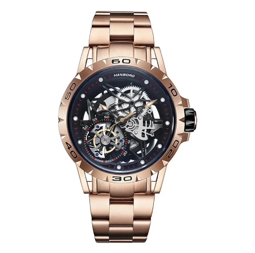 HANBORO Original genuine men\'s fully automatic mechanical watch hollow out waterproof luminous fashion Large Dial man Watch