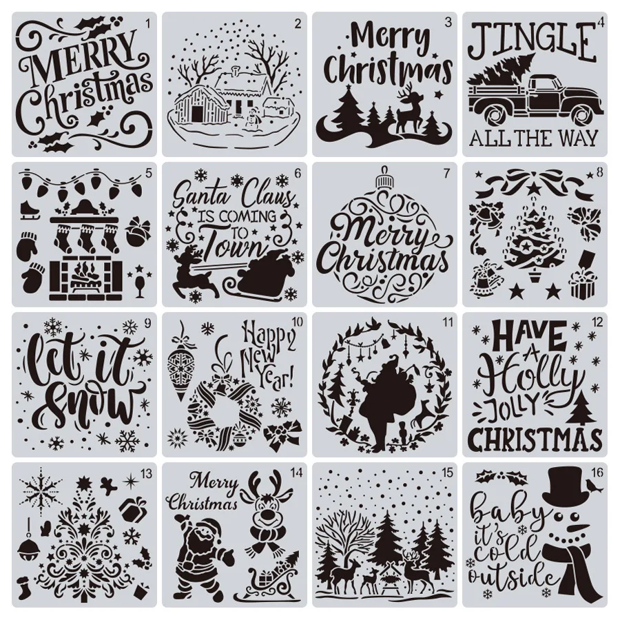 16Pcs/Set 15cm Christmas Santa Clause DIY Layering Stencils Wall Painting Scrapbook Coloring Embossing Album Decorative Template